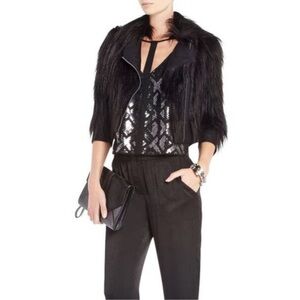 BCBGMaxAzria Black Faux Fur Teddy Jacket